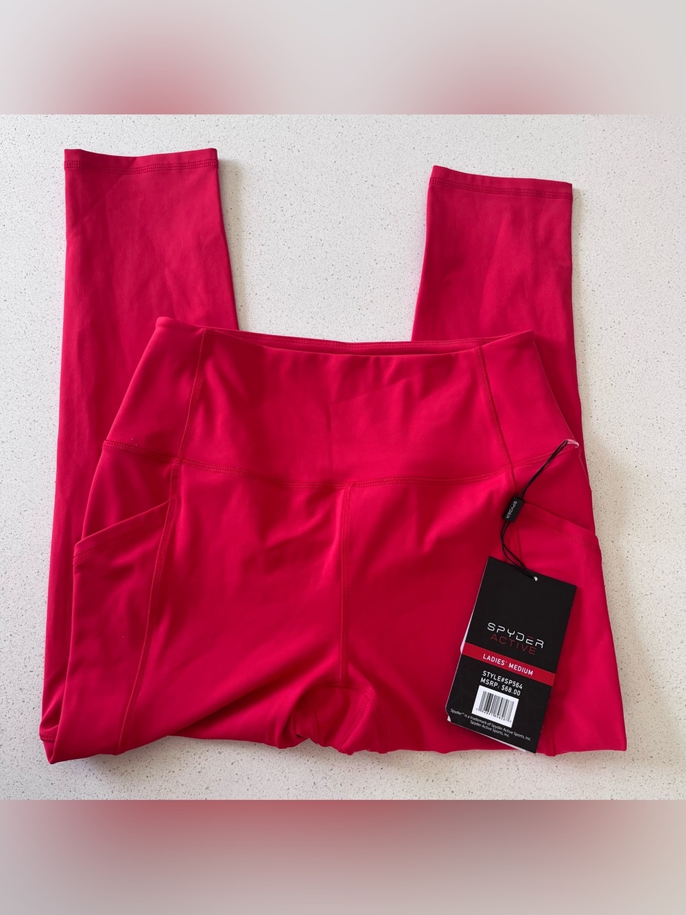 Spyder Women's Red High-Rise Performance Leggings with Side Pockets